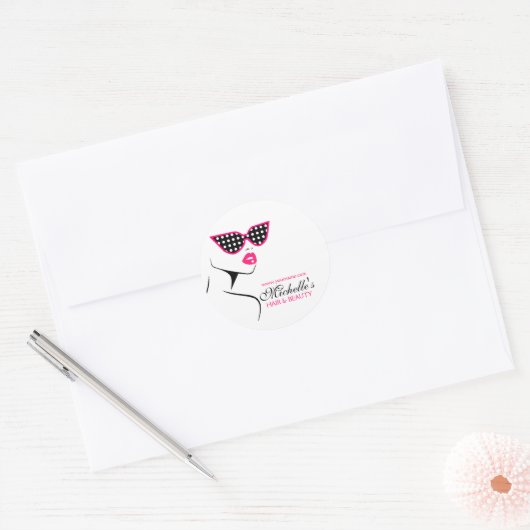 Chique Retro Zwarte Roze Stippen Zonnebril Schoonh Ronde Sticker (Envelop)