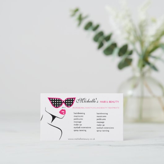 Chique Retro Zwarte Roze Stippenzonnebril Beauty Visitekaartje (Staand voorkant)