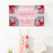 Chique Rode Aardbei en Roze 1e Verjaardag Spandoek (Insitu)