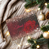 Chique rode bloem faux goud glitter bedankkaart