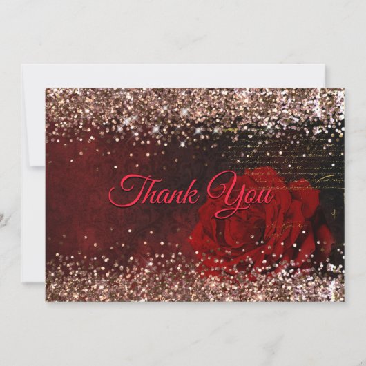 Chique rode bloem faux goud glitter bedankkaart (Voorkant)