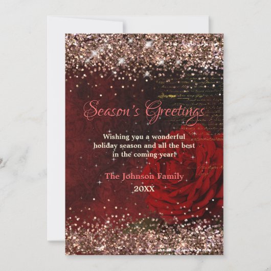 Chique rode bloem goud glitter kerst nieuwjaar (Voorkant)