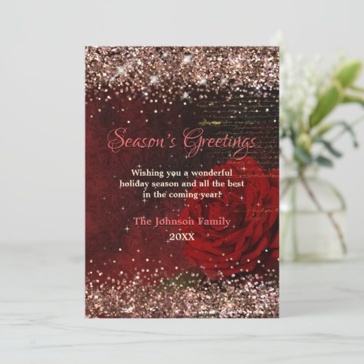 Chique rode bloem goud glitter kerst nieuwjaar (Staand voorkant)