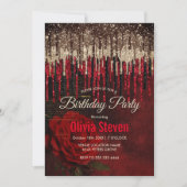 Chique rode bloem gouden druppels glinsterend mono kaart (Voorkant)