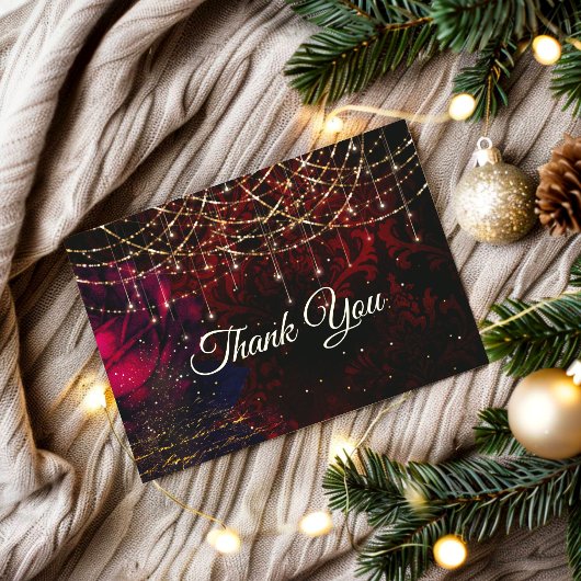 Chique rode bloem vakantie glitters lichtjes bedankkaart