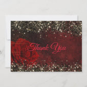 Chique rode bloem zwart faux goud glitter bedankkaart (Voorkant)