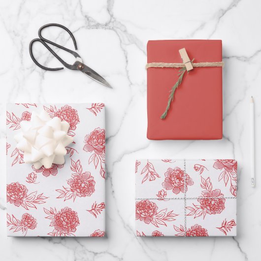 Chique Rode Bloemen   Inpakpapier Vel (Voorkant)