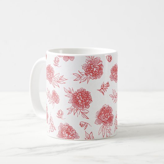Chique Rode Bloemen Koffiemok (Voorkant links)