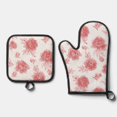 Chique Rode Bloemen Ovenwant & Pannenlap Set (Voorkant)