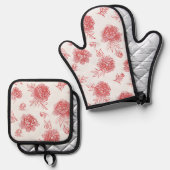 Chique Rode Bloemen Ovenwant & Pannenlap Set (Voorkant / Achterkant)