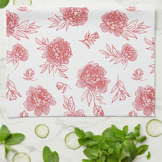 Chique Rode Bloemen   Theedoek (Gevouwen)