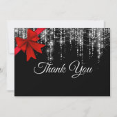 Chique rode boog zwart zilver faux glitter vakanti bedankkaart (Voorkant)