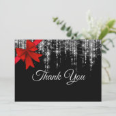 Chique rode boog zwart zilver faux glitter vakanti bedankkaart (Staand voorkant)