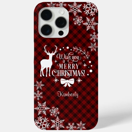 Chique rode buffel MERRY KERSTMIS Monogram Case-Mate iPhone Case (Achterkant)