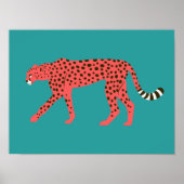 Chique Rode Cheetah Oosters Blauw Poster (Voorkant)