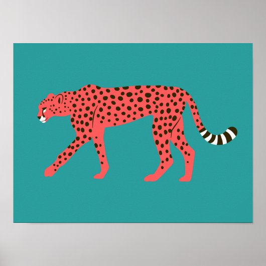 Chique Rode Cheetah Oosters Blauw Poster (Voorkant)