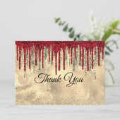 Chique rode en zwarte goud glinsterende druppels bedankkaart (Staand voorkant)