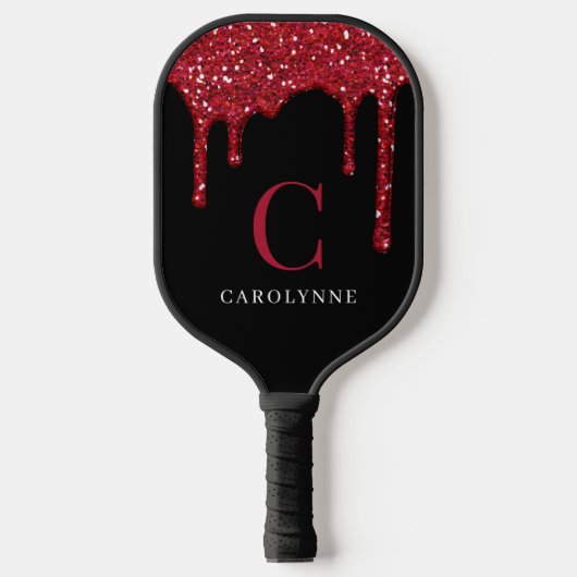 Chique rode fonkeling glitter druppels monogram pickleball paddle (Voorkant)