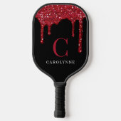 Chique rode fonkeling glitter druppels monogram pickleball paddle (Achterkant)