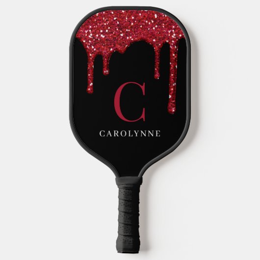 Chique rode fonkeling glitter druppels monogram pickleball paddle (Achterkant)