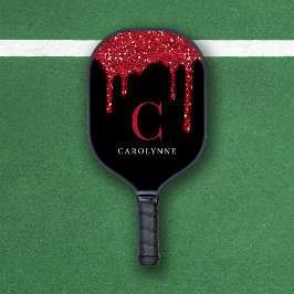 Chique rode fonkeling glitter druppels monogram pickleball paddle