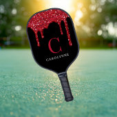 Chique rode fonkeling glitter druppels monogram pickleball paddle