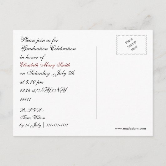 chique rode foto Afstuderen uitnodiging (Achterkant)