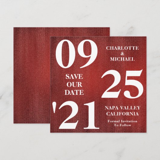 Chique Rode Glitter Sparkle Modern Save The Date Kaart (Voorkant / Achterkant)