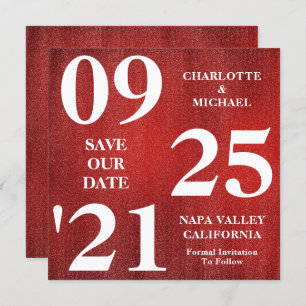 Chique Rode Glitter Sparkle Modern Save The Date Kaart