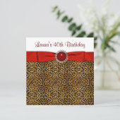 Chique Rode Luipaard Verjaardagsfeestje Kaart (Staand voorkant)