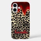 Chique rode luipaardprint druipend monogram Case-Mate iPhone case (Achterkant)