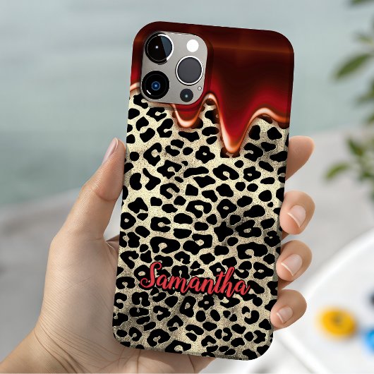 Chique rode luipaardprint druipend monogram Case-Mate iPhone case