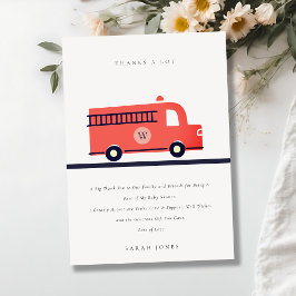 Chique Rode Marine Brandweerwagen Baby Shower Bedankkaart