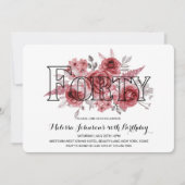 Chique rode maroon groen bloemen 40e verjaardag kaart (Voorkant)