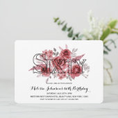 Chique rode maroon groen bloemen 60e verjaardag kaart (Staand voorkant)