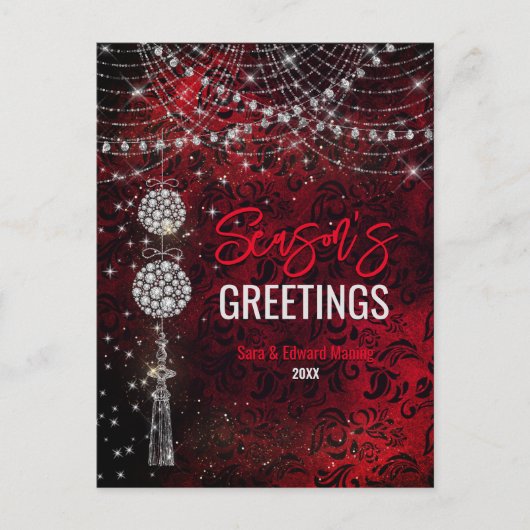 Chique rode ornamenten glitter kerst nieuwjaar briefkaart (Voorkant)