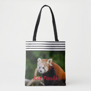 Chique Rode Panda Gestreepte Tote Bag
