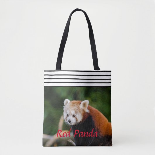 Chique Rode Panda Gestreepte Tote Bag (Voorkant)