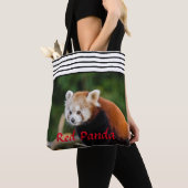 Chique Rode Panda Gestreepte Tote Bag (Dichtbij)