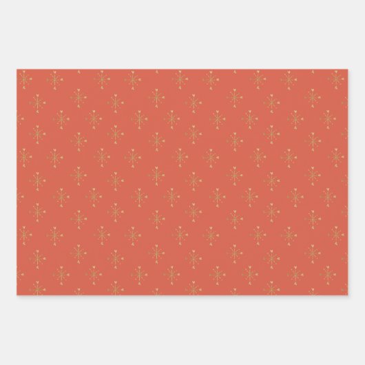 Chique rode perzik zalm | Gouden Sneeuw ster Kerst Inpakpapier Vel (Voorkant 3)