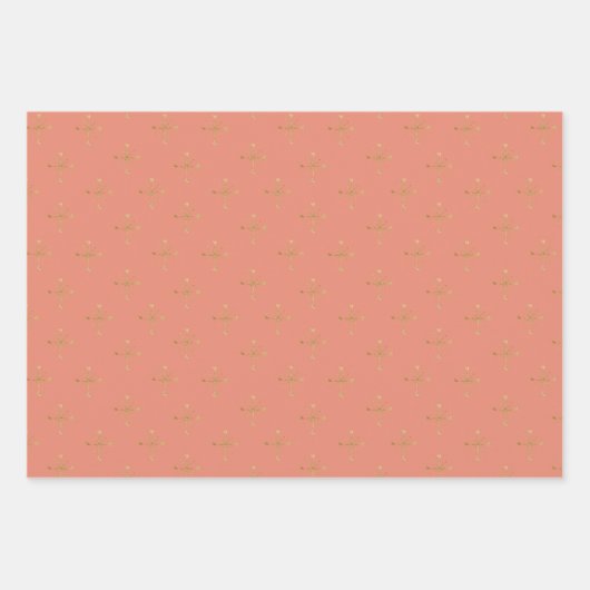 Chique rode perzik zalm | Gouden Sneeuw ster Kerst Inpakpapier Vel (Voorkant)