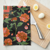 Chique rode pioenen bloeiende bloemen patroon mono theedoek (Quarter Fold)