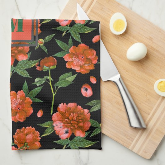 Chique rode pioenen bloeiende bloemen patroon mono theedoek (Quarter Fold)