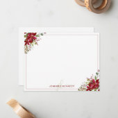 Chique rode Poinsettia Kerst Watercolor Bloem  Notitiekaartje (Voorkant / Achterkant in situ)
