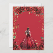 Chique rode roos bloemenquinceanera prinses save the date (Achterkant)