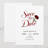 Chique rode roos bruiloft save the date (Voorkant / Achterkant)