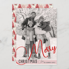 chique rode & roze kerstbomen één foto feestdagenkaart