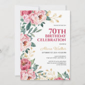 Chique rode roze pioen bloem gouden blad verjaarda kaart (Voorkant)