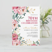 Chique rode roze pioen bloem gouden blad verjaarda kaart (Staand voorkant)