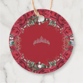 Chique rode rozen bloemenkrans zilver prinses tiar bedankjes labels (Achterkant)